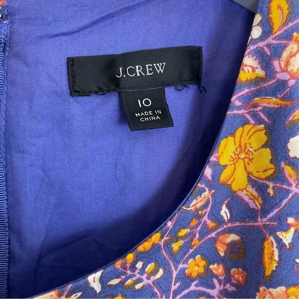 J. Crew Midnight Floral Cutout Midi Dress Puff Sleeve Cotton Poplin NWOT Sz 10